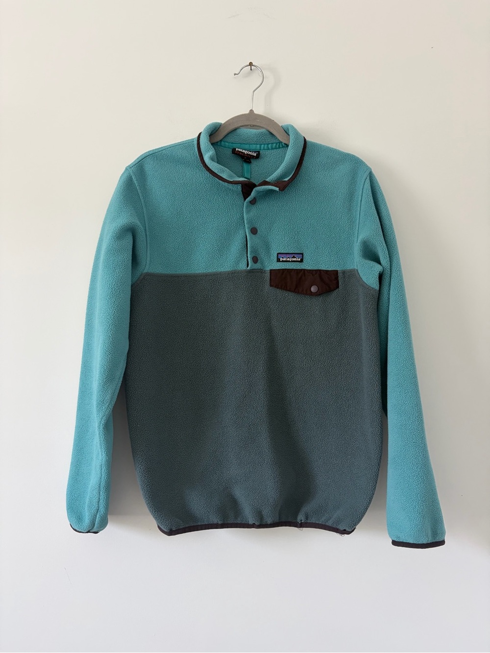Patagonia Synchilla Teal Grey Blue Snap T Pullover Fleece Sweater M